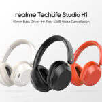 realme TechLife Studio H1 with 43dB ANC, Hi-Res Audio, 40mm Driver and 70hrs Playback Bluetooth Headset (Red, On the Ear)